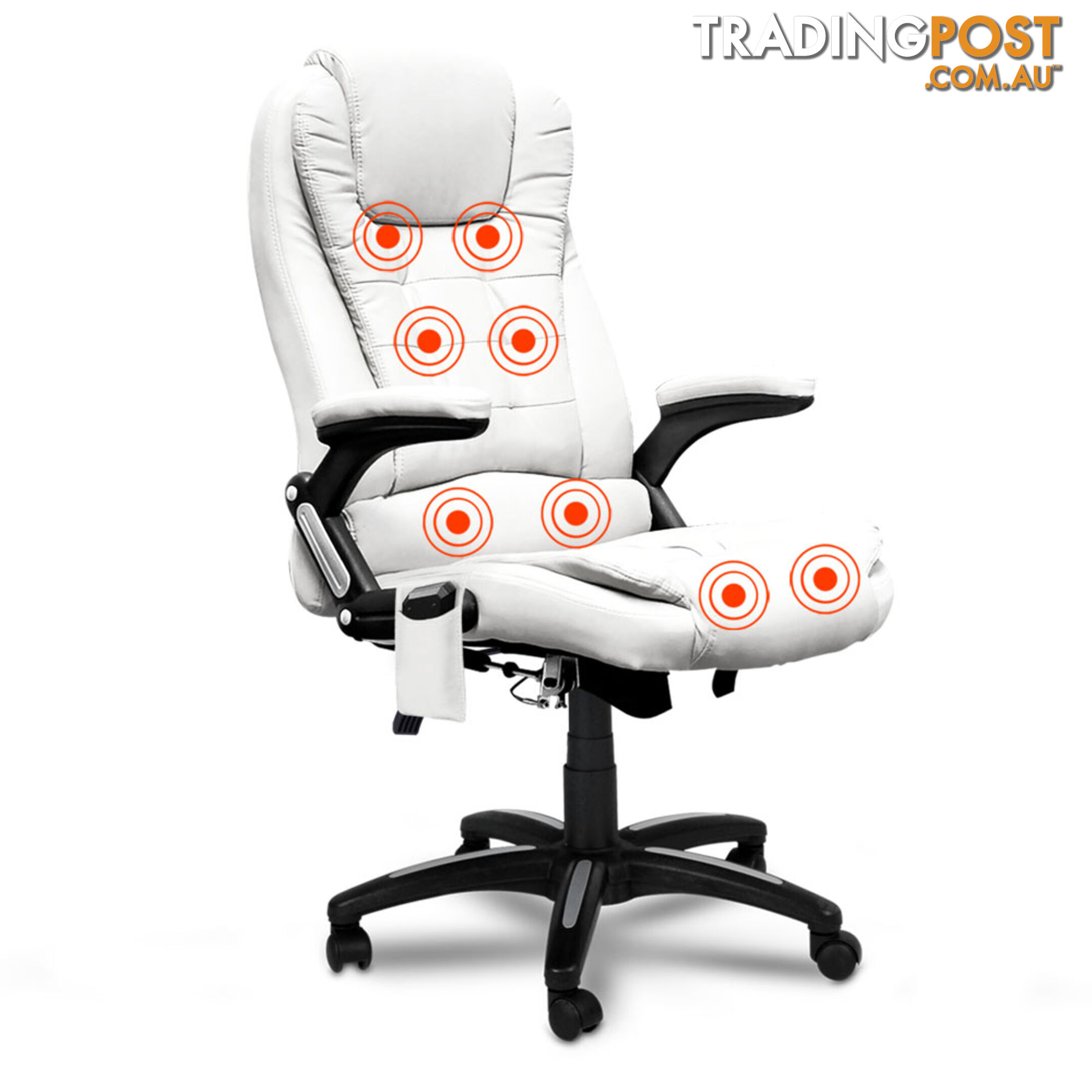 8 Point Massage Executive PU Leather Office Computer Chair Wireless Remote White