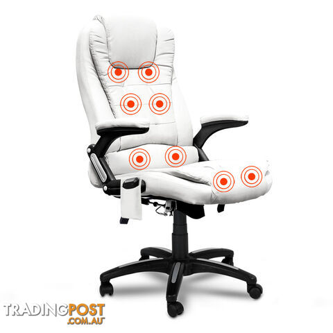8 Point Massage Executive PU Leather Office Computer Chair Wireless Remote White