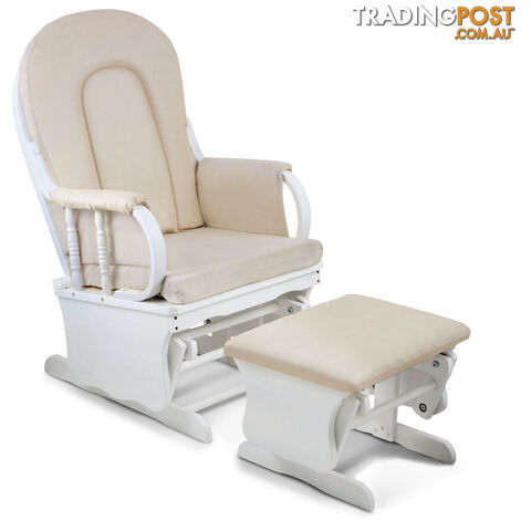 Baby Breast Feeding Rocking Sliding Glider Nursing Chair Ottoman White Beige