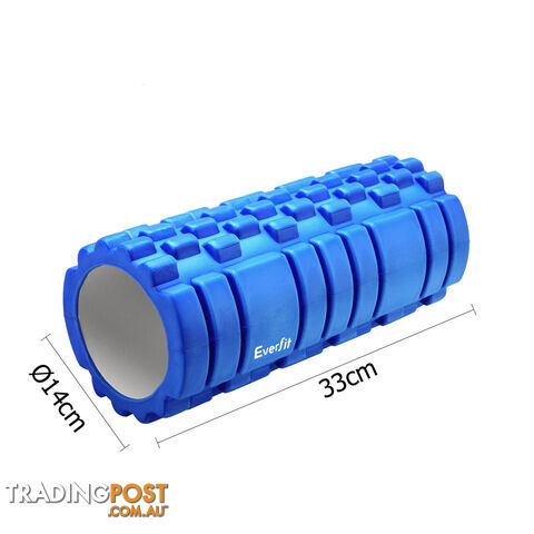 Yoga EVA Grid Foam Roller Gym Pilates Physio Massage Trigger Point Blue 33x14cm