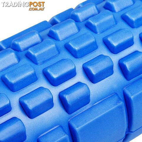 Yoga EVA Grid Foam Roller Gym Pilates Physio Massage Trigger Point Blue 33x14cm