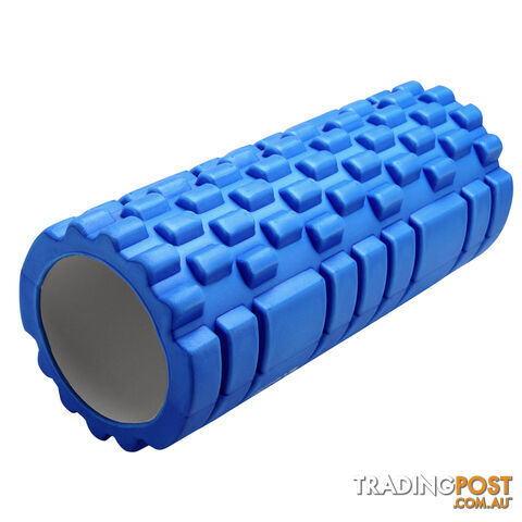 Yoga EVA Grid Foam Roller Gym Pilates Physio Massage Trigger Point Blue 33x14cm