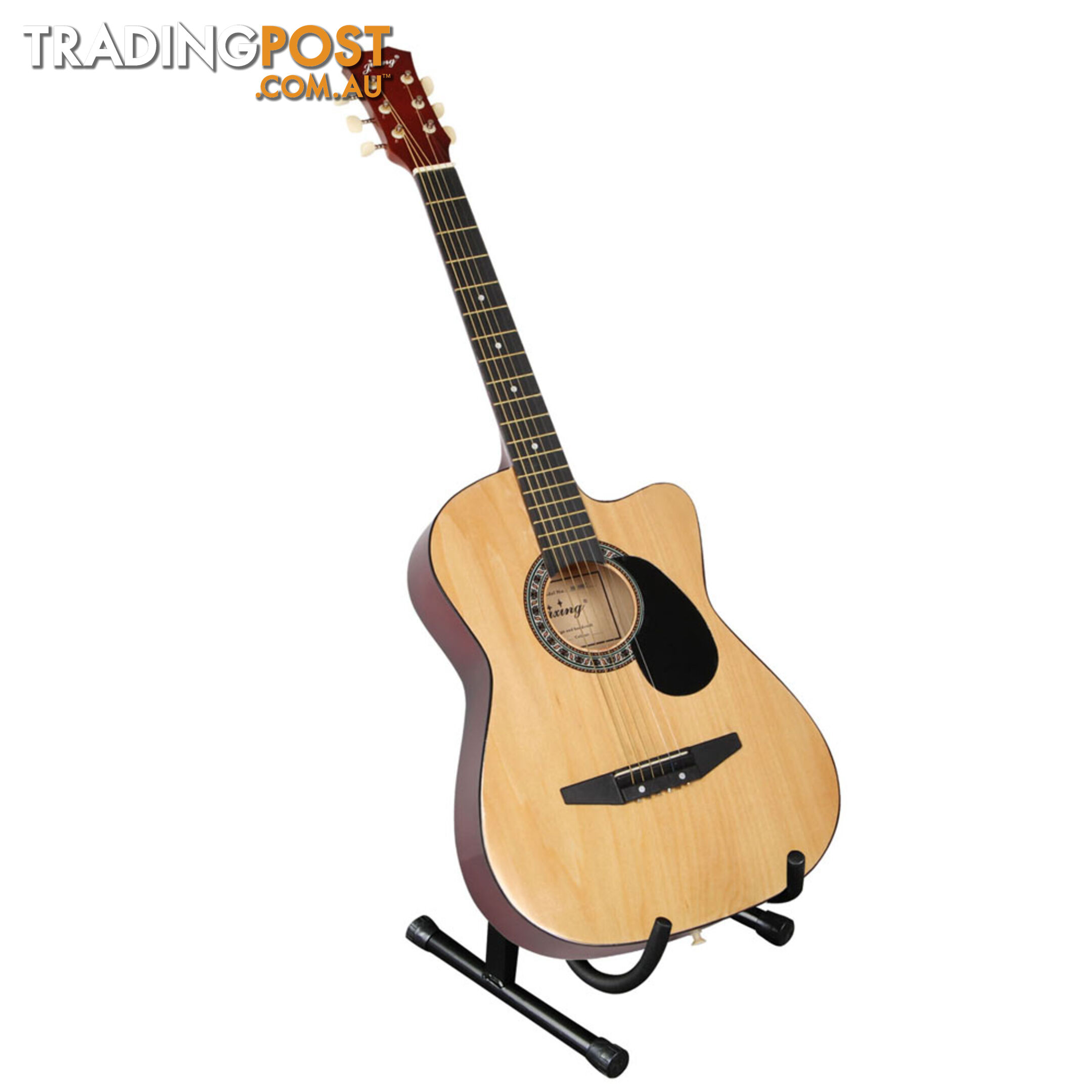 Acoustic Cutaway Guitar Natural w/ Steel String Stand Strap