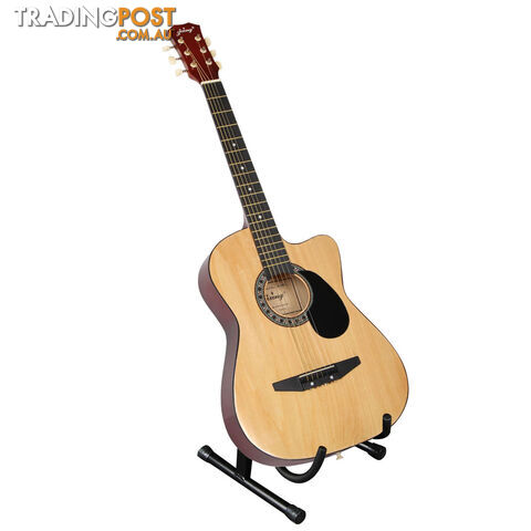 Acoustic Cutaway Guitar Natural w/ Steel String Stand Strap