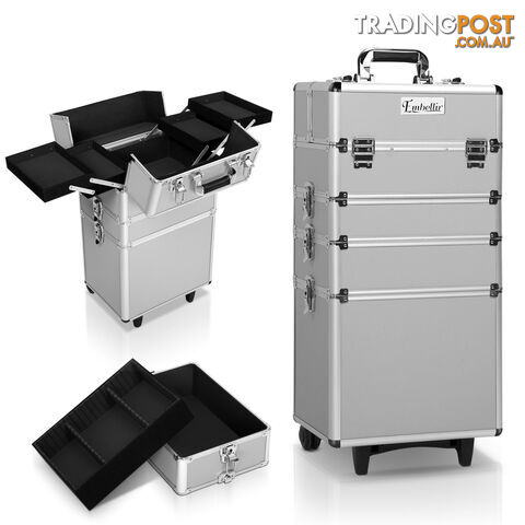 7in1 Silver Aluminium Frame Professional Beauty Cosmetic Makeup Case Box Trolley