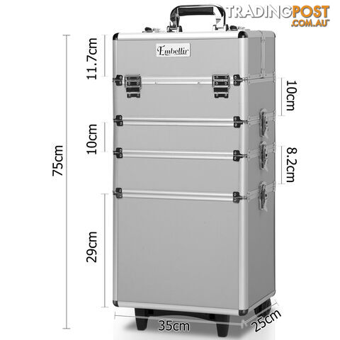 7in1 Silver Aluminium Frame Professional Beauty Cosmetic Makeup Case Box Trolley