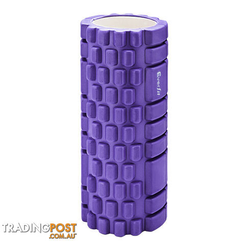 Yoga Gym Pilates EVA Grid Foam Roller Purple 33 x 14cm