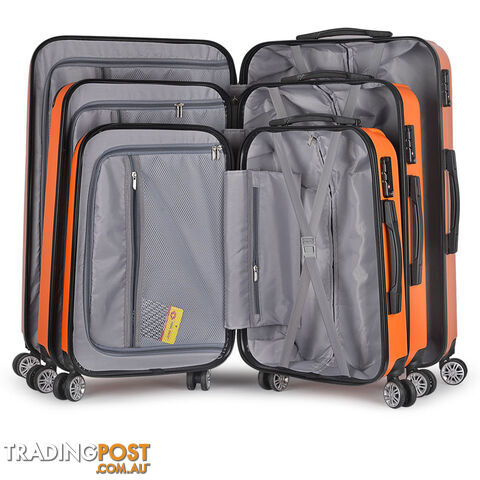 3PCS Travel Luggage Set Hard Shell Super Lightweight Suitcase TSA Lock Orange