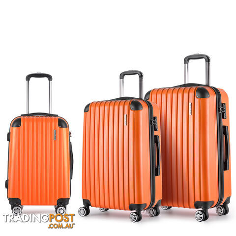 3PCS Travel Luggage Set Hard Shell Super Lightweight Suitcase TSA Lock Orange