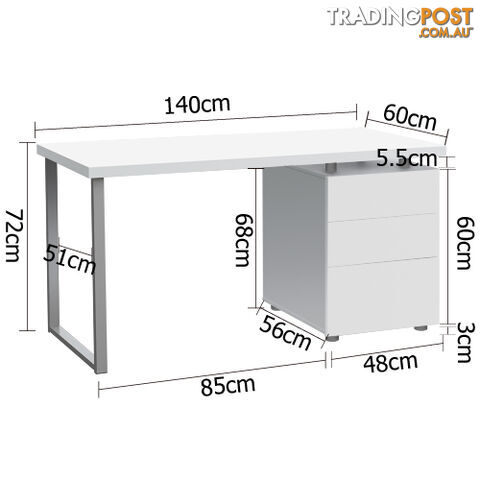 Office Computer Desk Home Study Table 3 Drawer Cabinet Student Kids Desk White