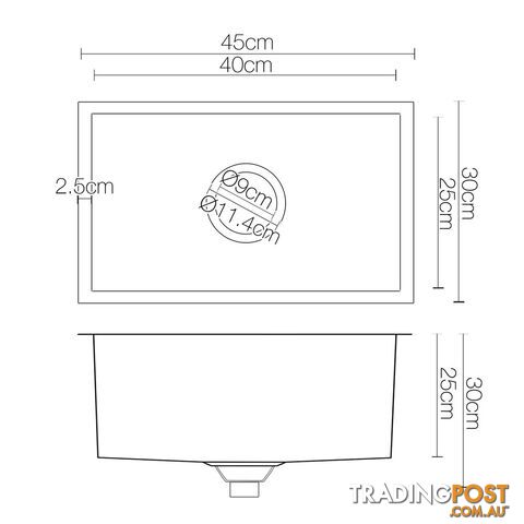 Handmade Stainless Steel Kitchen Laundry Sink Topmount Undermount 450 x 300mm