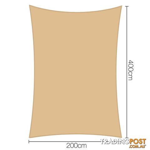 Rectangle Heavy Duty Shade Sail Cloth Sun Canopy Shadecloth 2 x 4m Sand 185g/m2