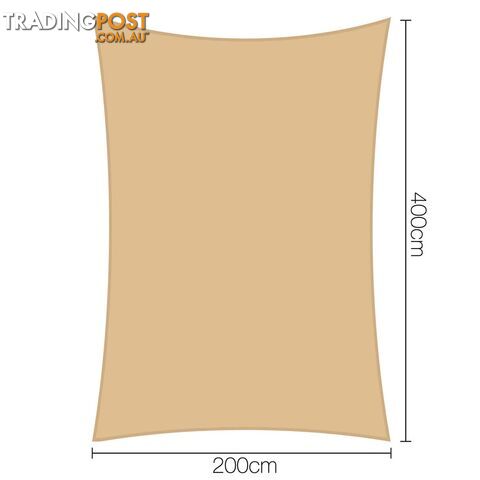 Rectangle Heavy Duty Shade Sail Cloth Sun Canopy Shadecloth 2 x 4m Sand 185g/m2