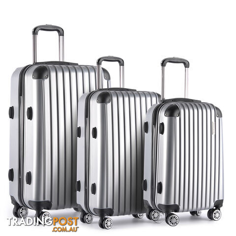 3PCS Travel Luggage Set Hard Shell Super Lightweight Suitcase TSA Lock Silver