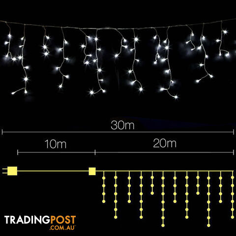 White 800 LED Fairy Icicle Lights Outdoor Indoor Decoration Wedding Party