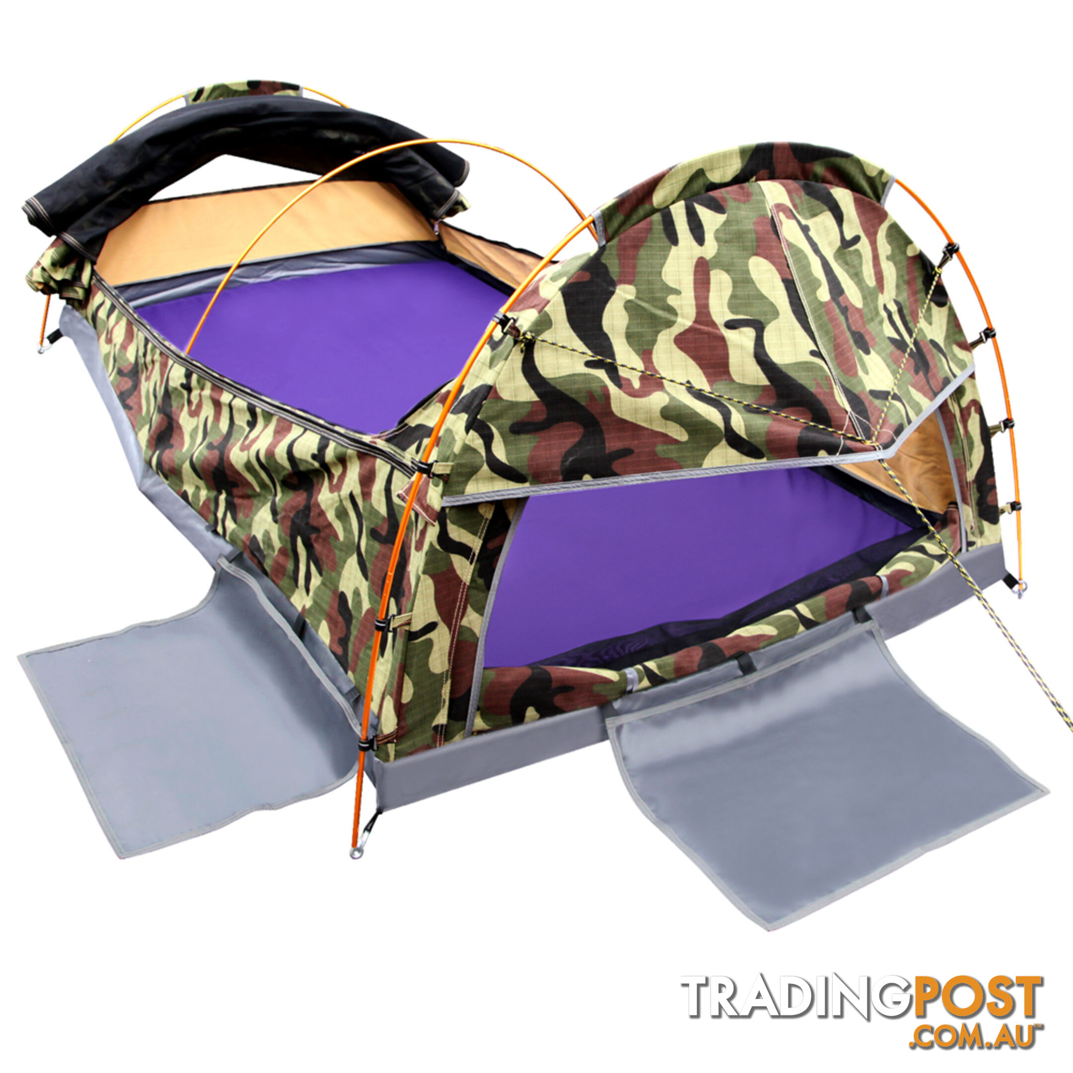 King Single Camping Canvas Swag Tent Green Camouflage w/ Bag