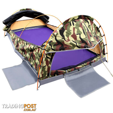 King Single Camping Canvas Swag Tent Green Camouflage w/ Bag