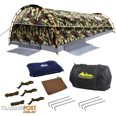 King Single Camping Canvas Swag Tent Green Camouflage w/ Bag