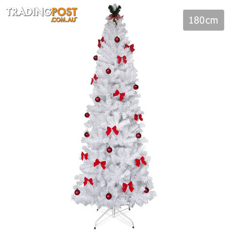 6FT Premium Christmas Tree Free Ornament 180CM Xmas Decorate Steel Base White