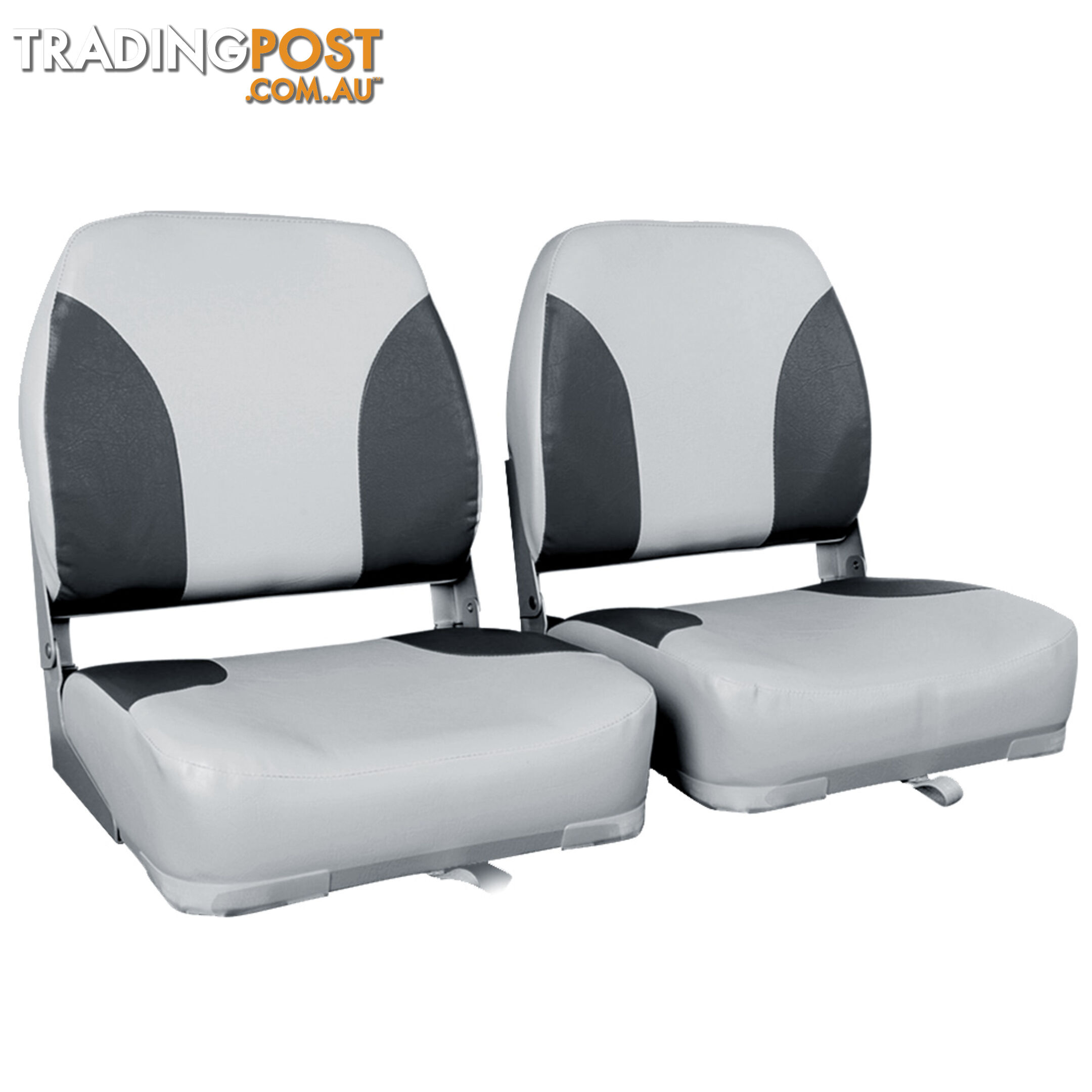 2 x Folding Marine Boat Seat Swivel Grade Vinyl Grey Black Extra Large