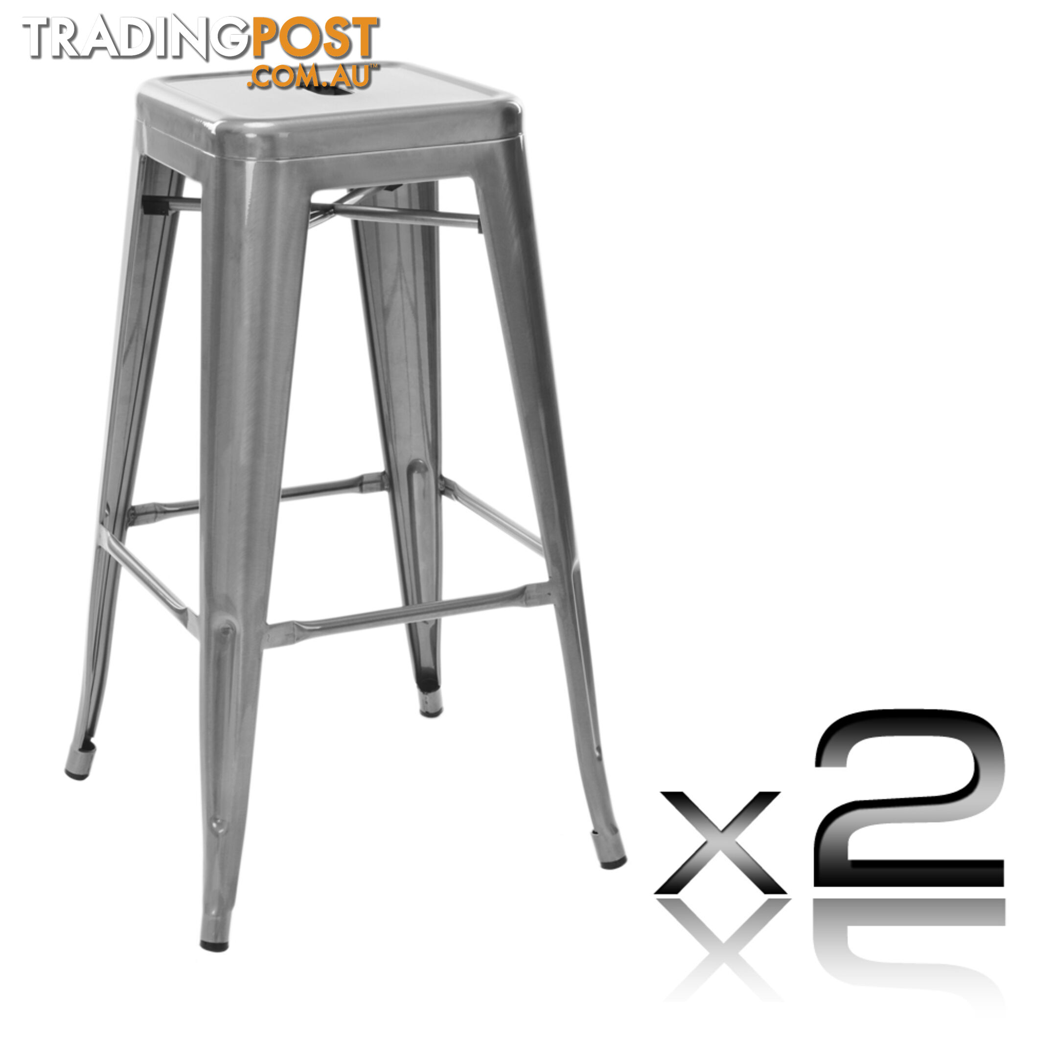 Set of 2 Steel Kitchen Bar Stool 76cm Metallic