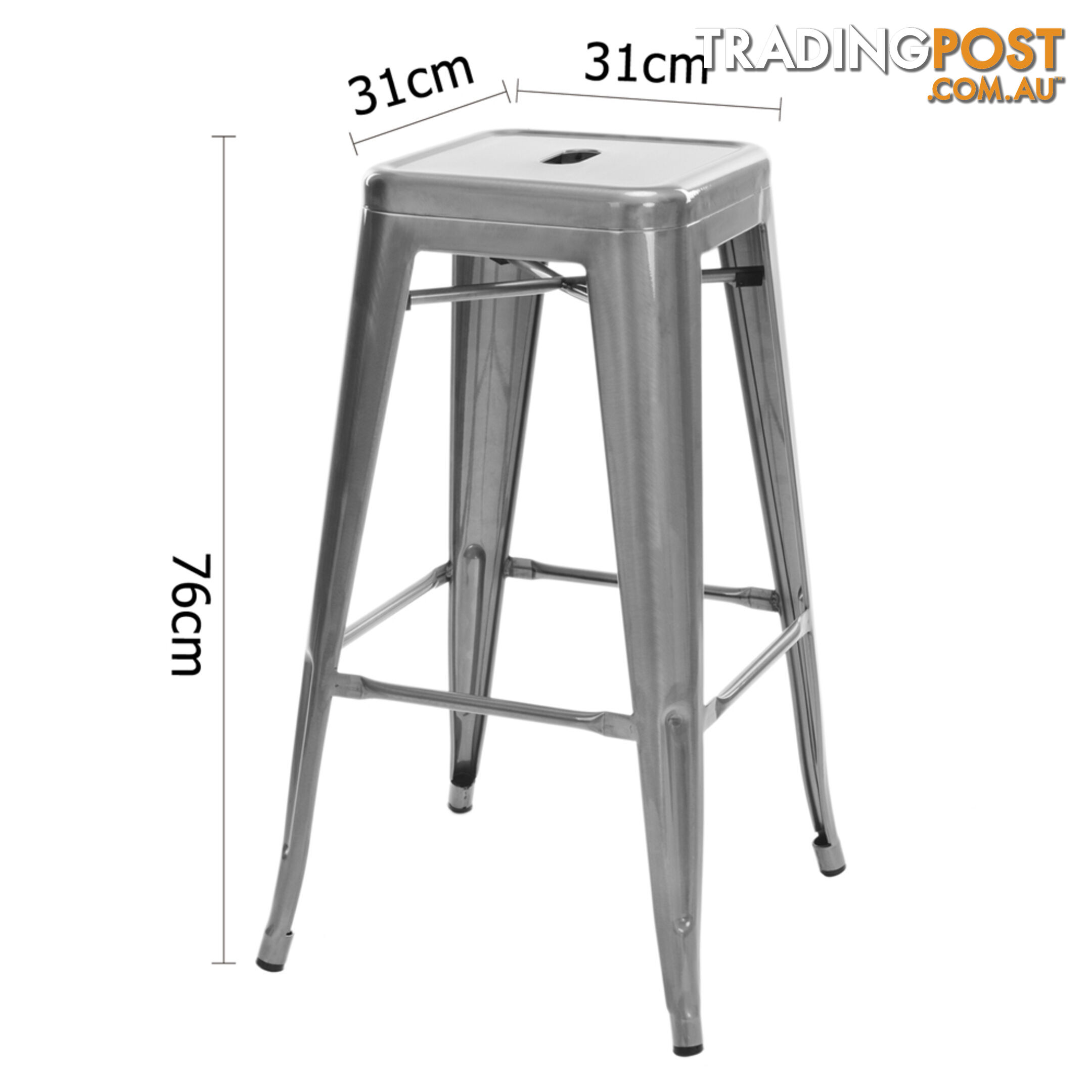 Set of 2 Steel Kitchen Bar Stool 76cm Metallic