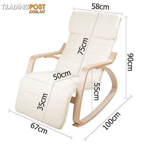 Birch Plywood Adjustable Rocking Lounge Arm Chair w/ Fabric Cushion Beige