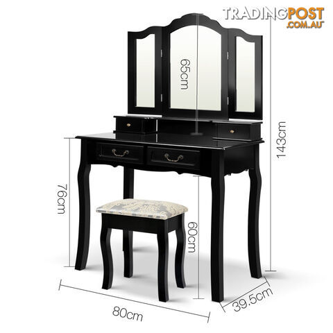 4 Drawer Dressing Table with Mirror - Black - photo 2 of 9