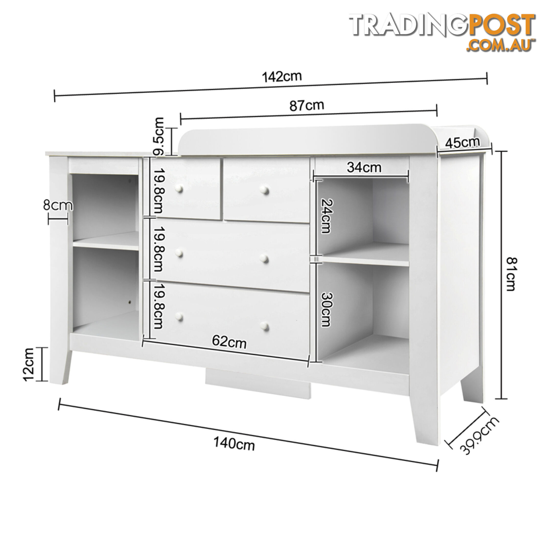 Baby Nursery Change Table Chest Dresser Drawer Cabinet Nappy Changer White