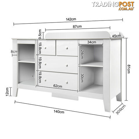 Baby Nursery Change Table Chest Dresser Drawer Cabinet Nappy Changer White