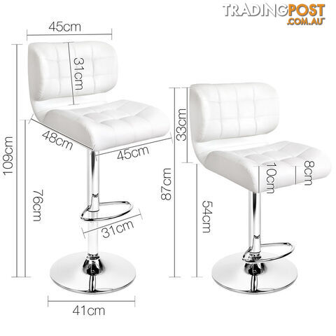 2 x PU Leather Bar Stools Kitchen Cafe Dining Pub Island Swivel Chairs White