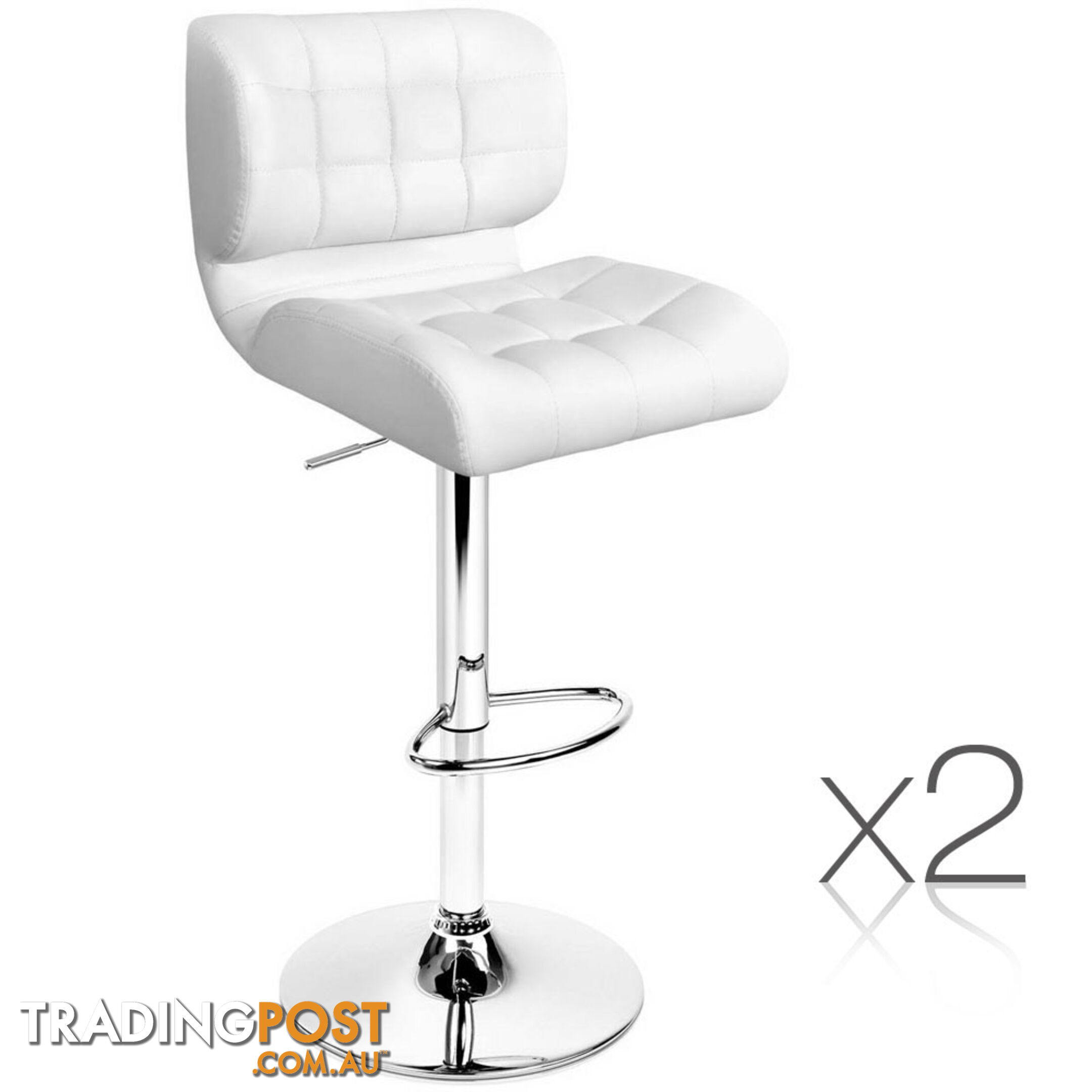 2 x PU Leather Bar Stools Kitchen Cafe Dining Pub Island Swivel Chairs White