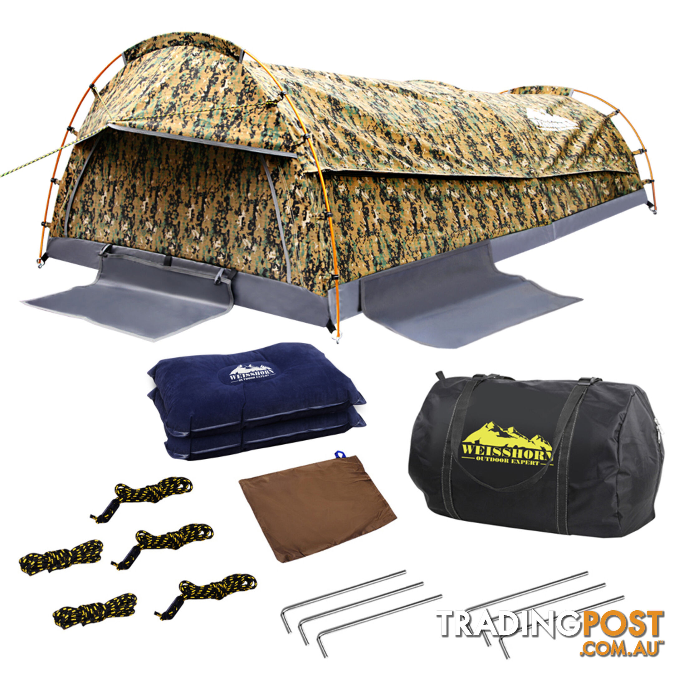 Double Camping Canvas Swag Tent Desert Camouflage w/ Bag