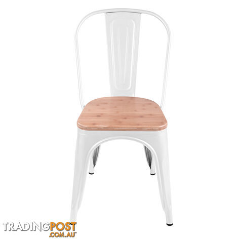 Set of 2 Replica Tolix Dining Metal Chair Bamboo Seat Gloss White