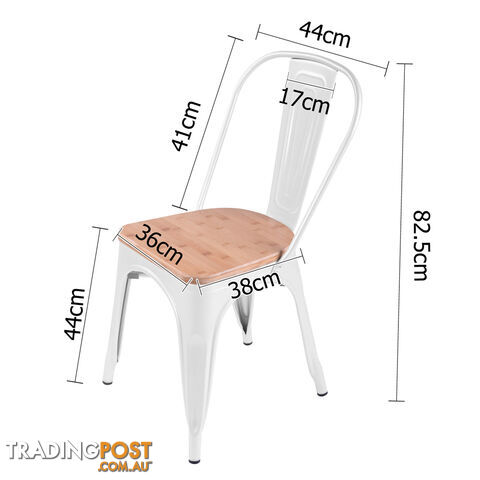 Set of 2 Replica Tolix Dining Metal Chair Bamboo Seat Gloss White