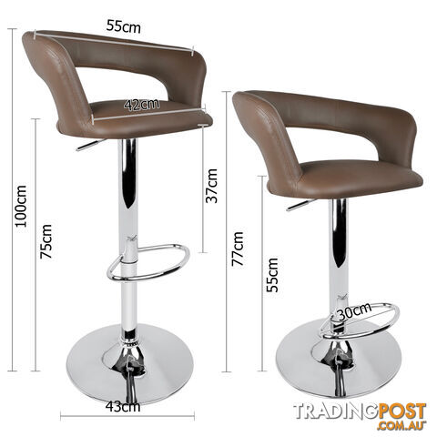 2 x PU Leather Backrest Kitchen Bar Stool Cafe Pub Office Barstools Chair Taupe