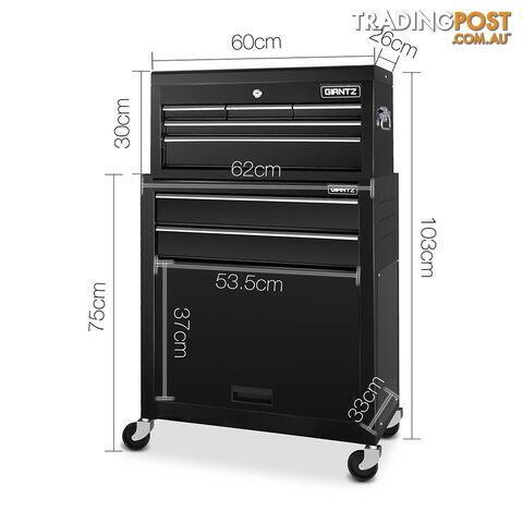 7 Drawers Mechanic Toolbox Chest Cabinet Tool Box Roller Trolley Black