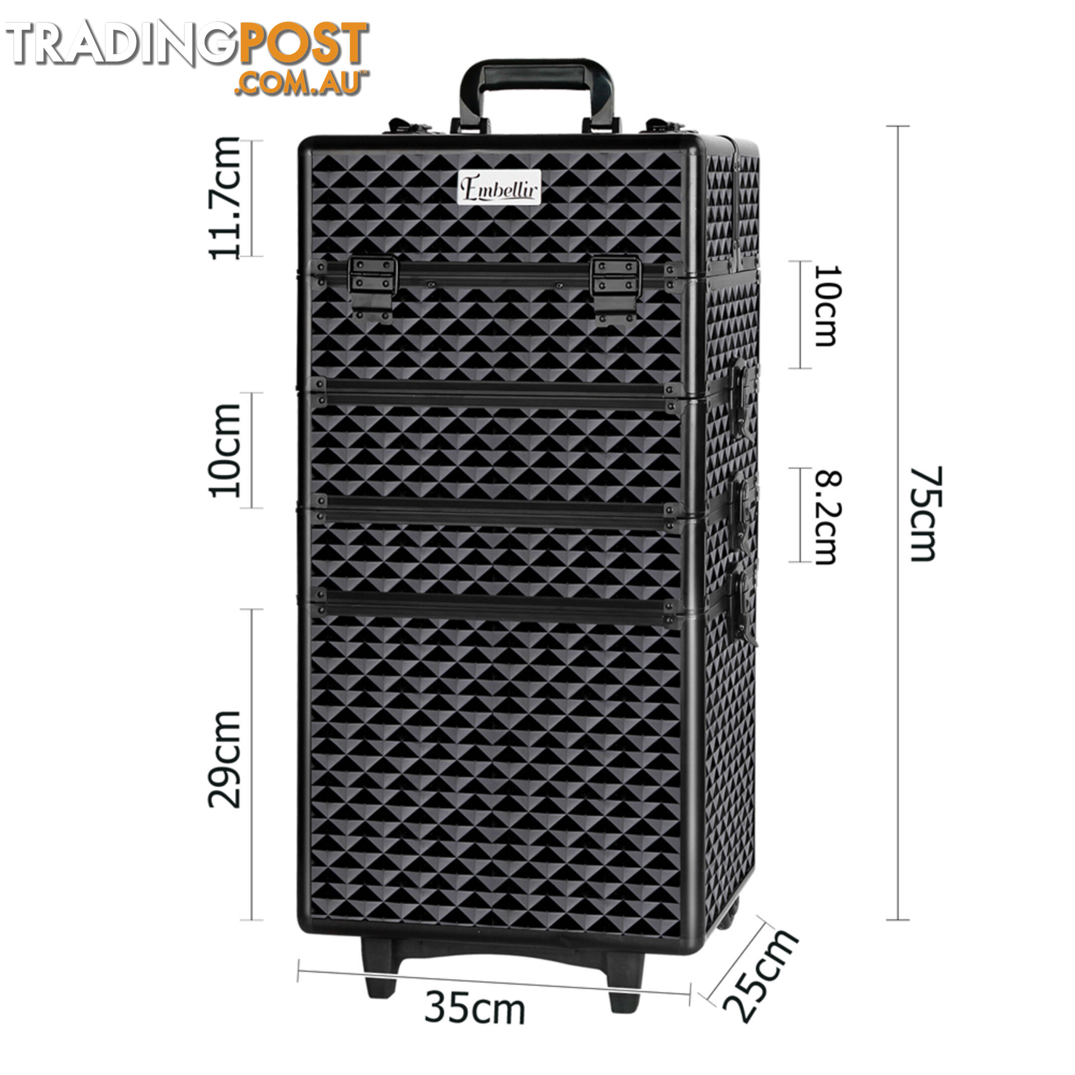 7 in 1 Professional Portable Beauty Make up Cosmetic Trolley Case Diamond Black