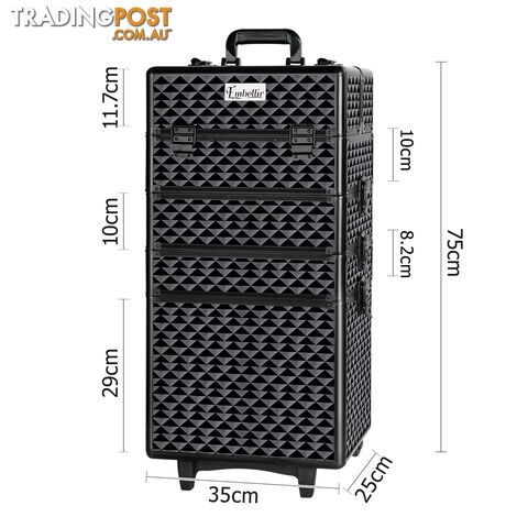 7 in 1 Professional Portable Beauty Make up Cosmetic Trolley Case Diamond Black