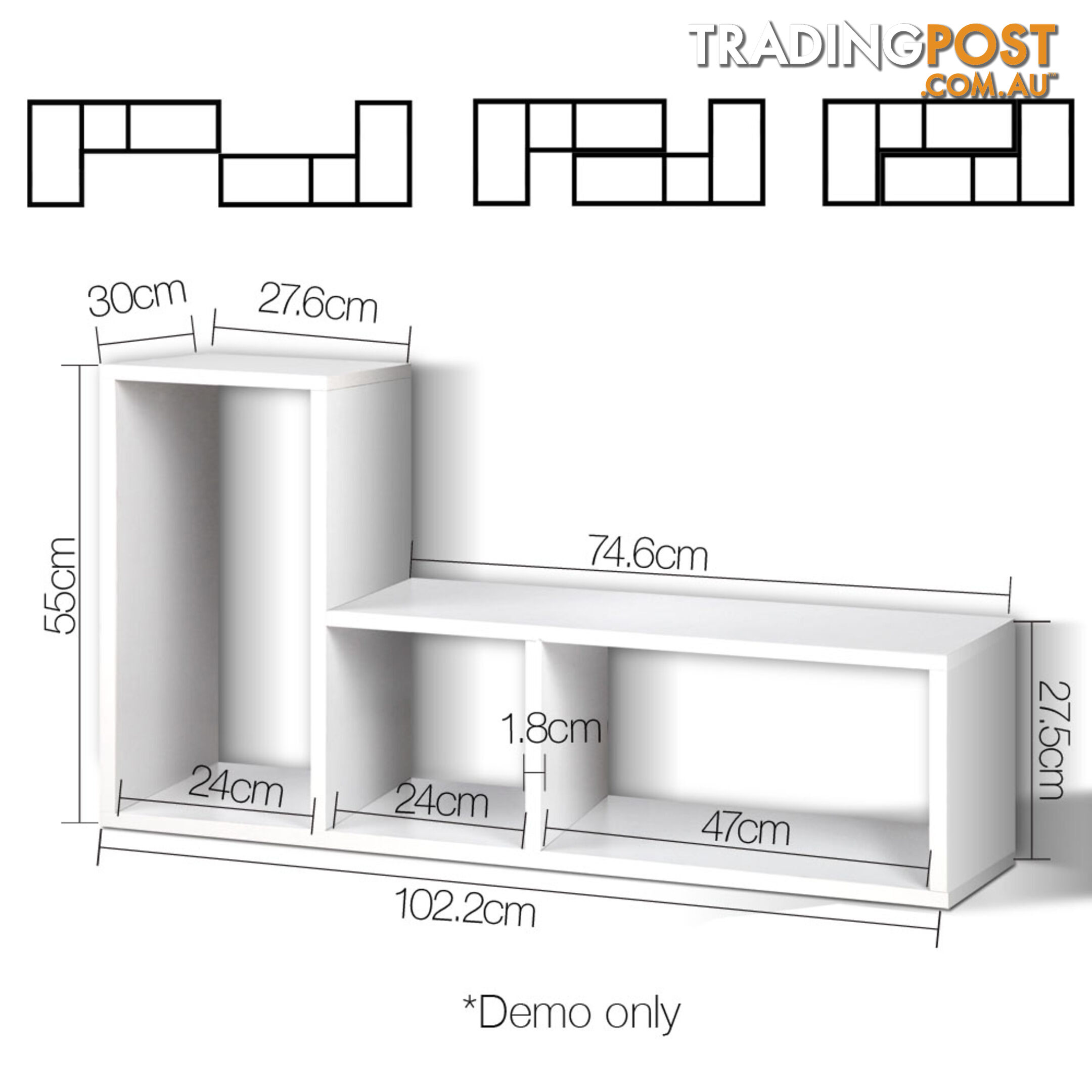 L Shape Display Shelf DIY Cube TV Stand Bookshelf Storage Cabinet White