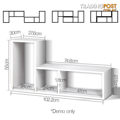 L Shape Display Shelf DIY Cube TV Stand Bookshelf Storage Cabinet White