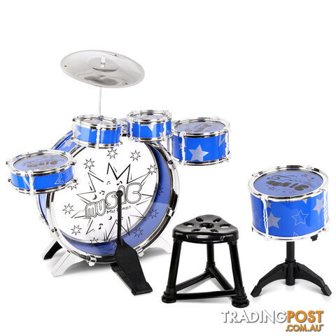 8 Pcs Kids Drums Set Junior Jazz Play Toy Children Mini Musical Band Kit Blue
