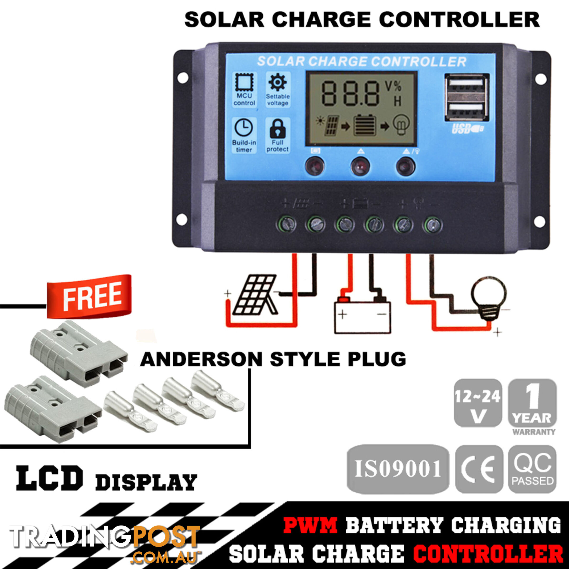 20A 12V-24V LCD Display PWM Solar Panel Regulator Charge Controller & Timer PWN