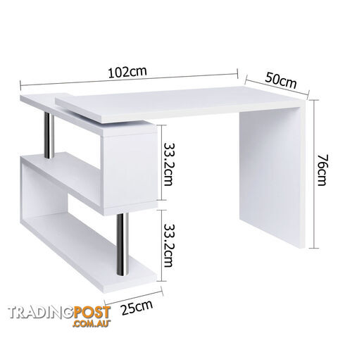 Office Computer Desk Corner Table w/ Bookshelf White