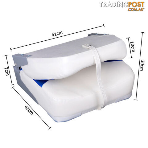 2 x Folding Marine Boat Seat Swivel Grade Vinyl White Blue Extra Large