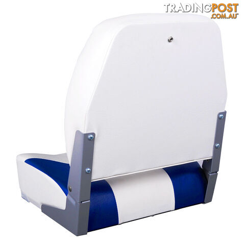 2 x Folding Marine Boat Seat Swivel Grade Vinyl White Blue Extra Large