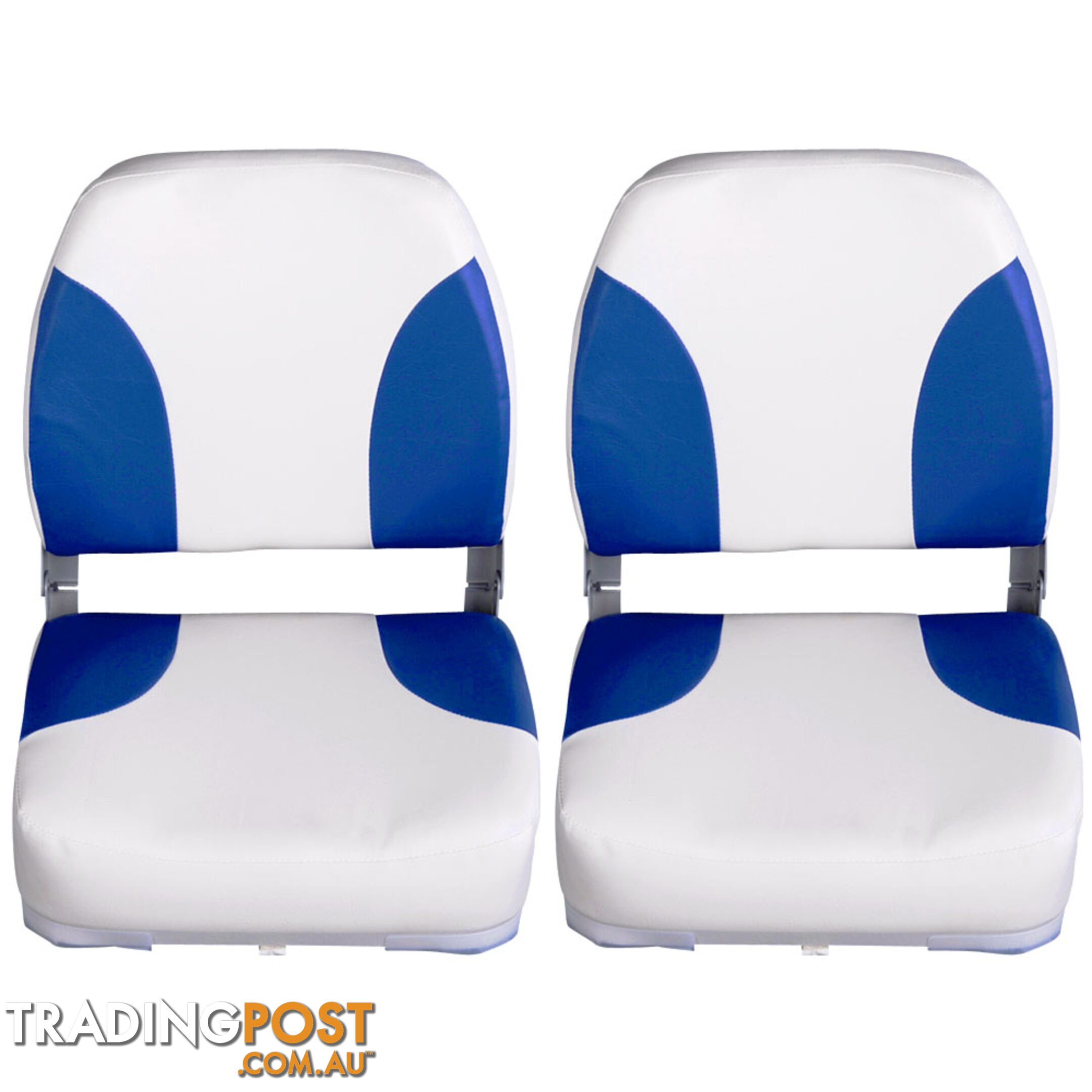 2 x Folding Marine Boat Seat Swivel Grade Vinyl White Blue Extra Large