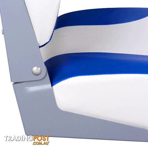 2 x Folding Marine Boat Seat Swivel Grade Vinyl White Blue Extra Large