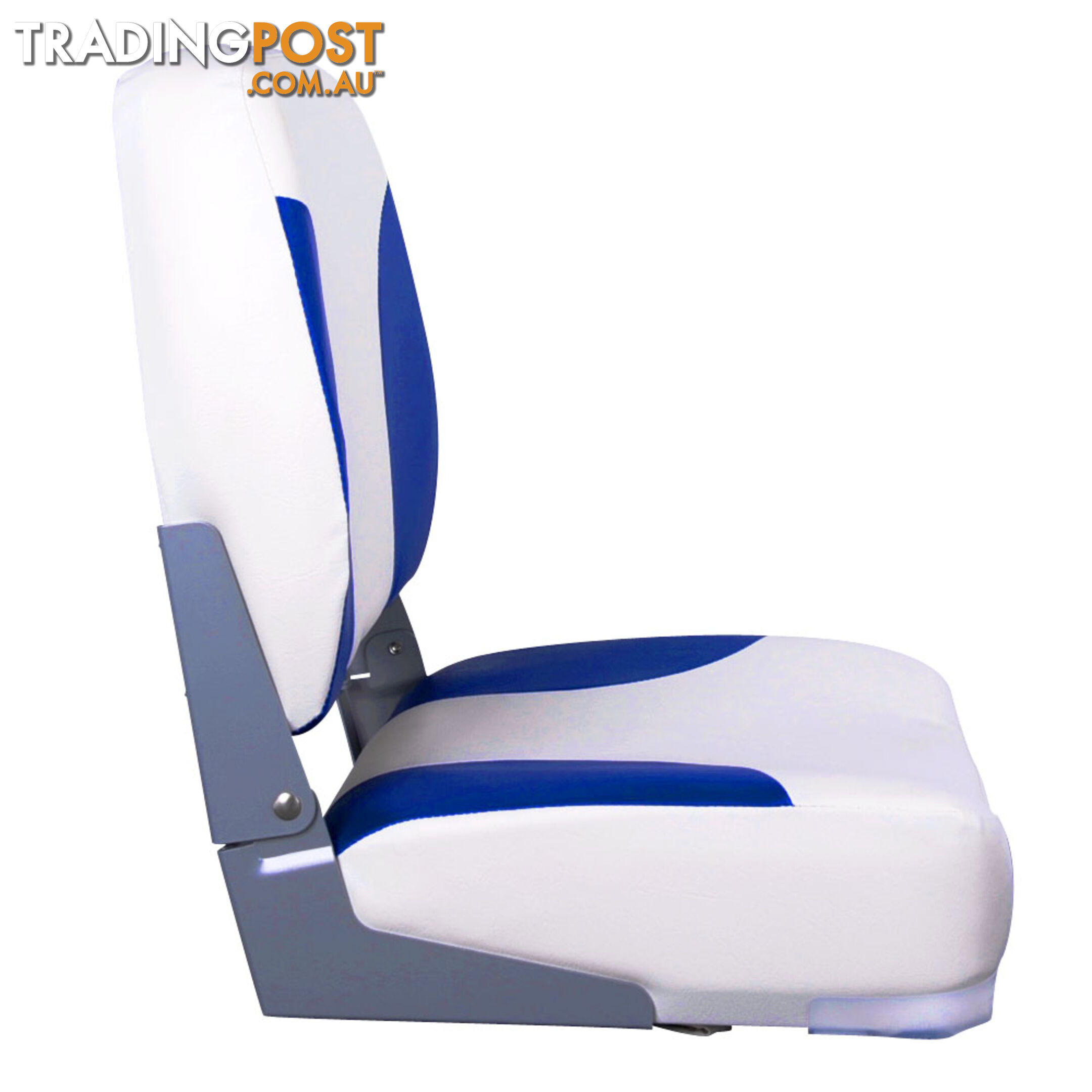 2 x Folding Marine Boat Seat Swivel Grade Vinyl White Blue Extra Large