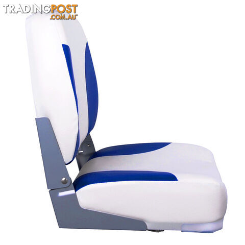 2 x Folding Marine Boat Seat Swivel Grade Vinyl White Blue Extra Large